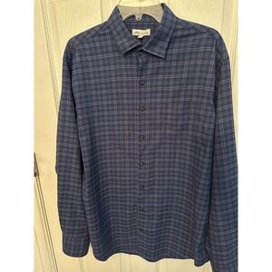 Peter Millar Men's Button Up Shirt Adult Blue Plaid Cotton Dress Casual Large